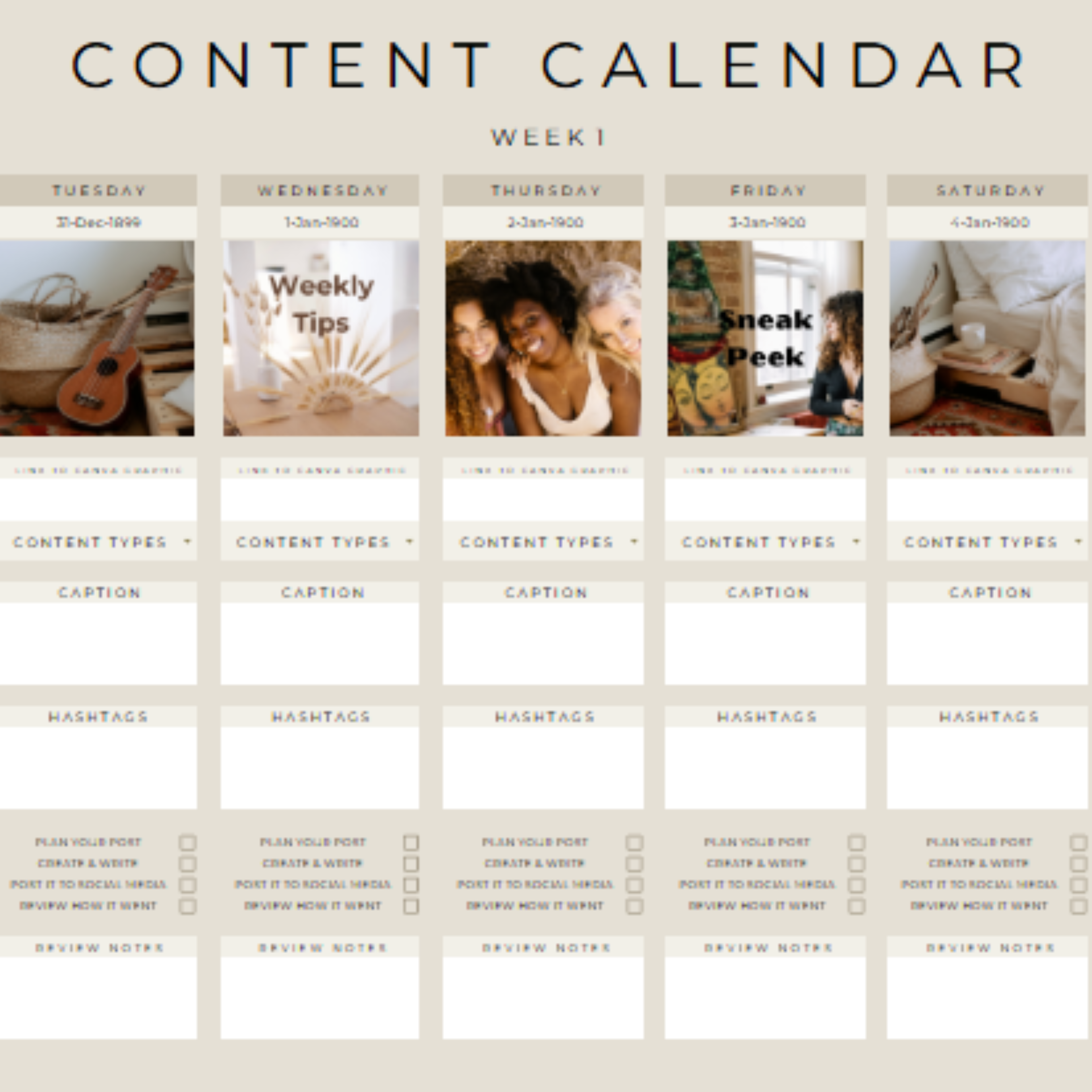 Weekly content calendar