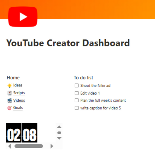 YouTube Creator Dashboard/ Notion template